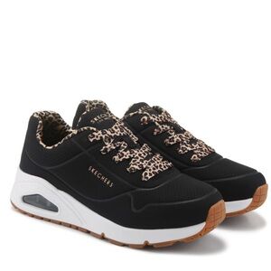 Skechers Street Uno Black with Leopard Print Sneakers